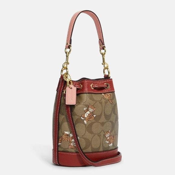Coach MINI DEMPSEY BUCKET BAG IN SIGNATURE CANVAS WITH DANCING KITTEN PRINT NWT - Picture 3 of 14